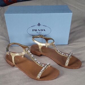 Prada Metallic Gold Women's Sandals